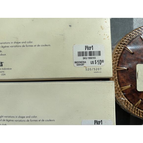 Pier 1~ 8 Handmade Barrel Raffia Tamarind Napkin Rings & 6 Coasters/14 pieces - Picture 9 of 16